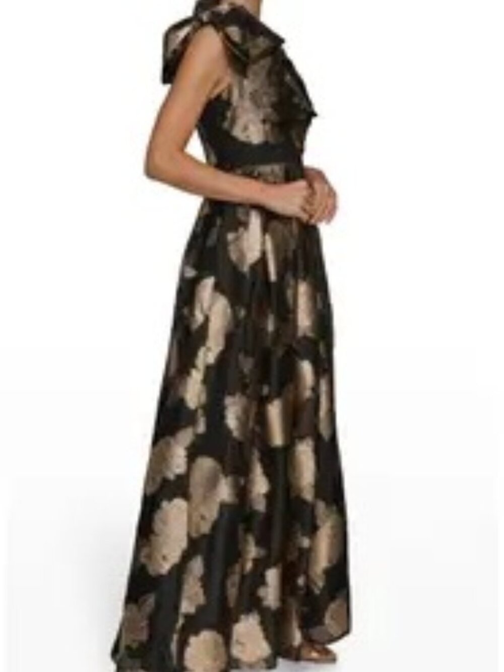 One-Shoulder Metallic Jacquard Gown - Picture 4 of 10